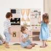 HONEY JOY Kids Kitchen Playset, Wooden Play Kitchen for Toddlers, Ice Maker & Coffee Maker, Stove, Faucet, Microwave, Large Storage Cabinet, Little Chef Pretend Toy Kitchen Set for Boys Girls (Pink) view 2