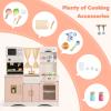 HONEY JOY Kids Kitchen Playset, Wooden Play Kitchen for Toddlers, Ice Maker & Coffee Maker, Stove, Faucet, Microwave, Large Storage Cabinet, Little Chef Pretend Toy Kitchen Set for Boys Girls (Pink) view 4