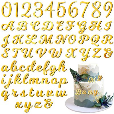 126pcs Acrylic Alphanumeric Cake Decoration, Mirror Number 0-9 and Alphabet A-Z Personalized Cake Picks Shiny Personalized Cake Topper for Birthday Cake Toppers Wedding Baby Shower