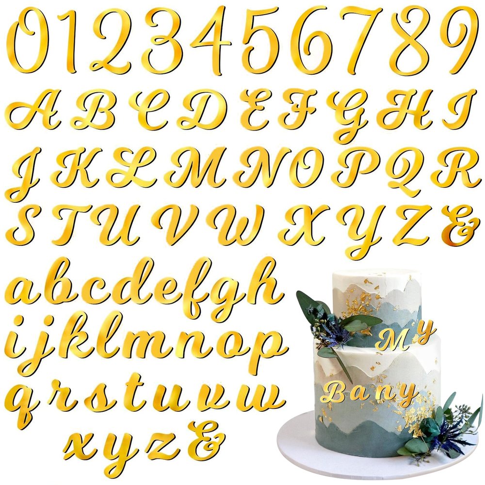 126pcs Acrylic Alphanumeric Cake Decoration, Mirror Number 0-9 and Alphabet A-Z Personalized Cake Picks Shiny Personalized Cake Topper for Birthday Cake Toppers Wedding Baby Shower