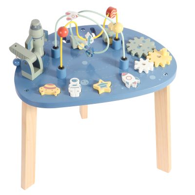 Asweets 6 in 1 Montessori Wooden Activity Table, Multicolor Universe Themed Table for Kids with Bead Maze & Rocket Stack, Best Gifts for Girls & Boys, 15.35L x 11.02W x 18.11H