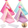 Lemosae 4 Pack Teepee Tent for Kids Slumber Party with Mattress,Fitted Sheet,Light String,Natural Cotton Washable Sleepover Tents for Girls Party Birthday Slumber Movie Night Supplies(Colorful) view 1