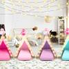 Lemosae 4 Pack Teepee Tent for Kids Slumber Party with Mattress,Fitted Sheet,Light String,Natural Cotton Washable Sleepover Tents for Girls Party Birthday Slumber Movie Night Supplies(Colorful) view 4