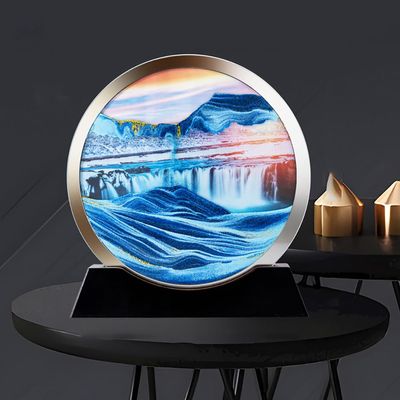 3D Moving Sand Art Picture Decor, 7 Inch Moving Sand Art Picture,Round Glass, Mobile Sand Painting Relaxing Gifts, Relaxing Desktop Home Office Work Decor (Color : K, Size : Black frame)