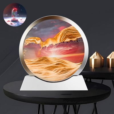 3D Moving Sand Art Picture Decor, 7 Inch Moving Sand Art Picture,Round Glass, Mobile Sand Painting Relaxing Gifts, Relaxing Desktop Home Office Work Decor (Color : H, Size : White Frame)