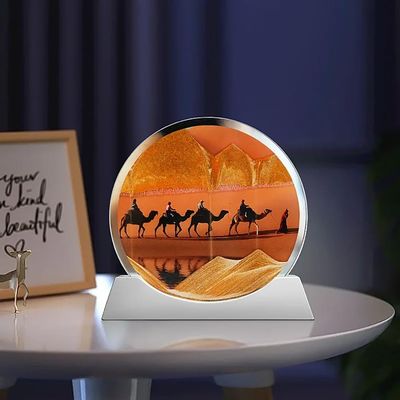 3D Moving Sand Art Picture Decor, 7 Inch Moving Sand Art Picture,Round Glass, Mobile Sand Painting Relaxing Gifts, Relaxing Desktop Home Office Work Decor (Color : D, Size : Black frame)