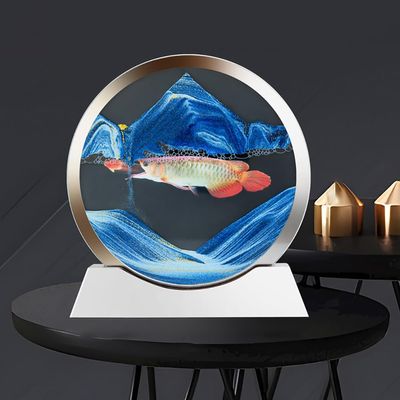 3D Moving Sand Art Picture Decor, 7 Inch Moving Sand Art Picture,Round Glass, Mobile Sand Painting Relaxing Gifts, Relaxing Desktop Home Office Work Decor (Color : F, Size : White frame)