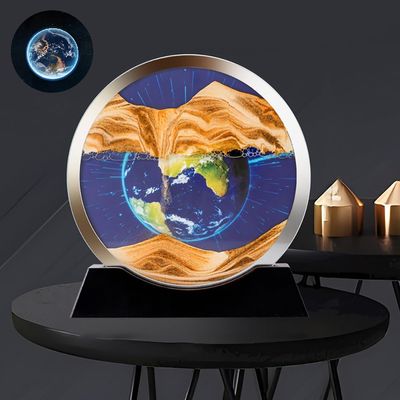 3D Moving Sand Art Picture Decor, 7 Inch Moving Sand Art Picture,Round Glass, Mobile Sand Painting Relaxing Gifts, Relaxing Desktop Home Office Work Decor (Color : A, Size : Black Frame)