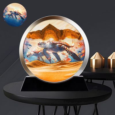 3D Moving Sand Art Picture Decor, 7 Inch Moving Sand Art Picture,Round Glass, Mobile Sand Painting Relaxing Gifts, Relaxing Desktop Home Office Work Decor (Color : G, Size : Black Frame)