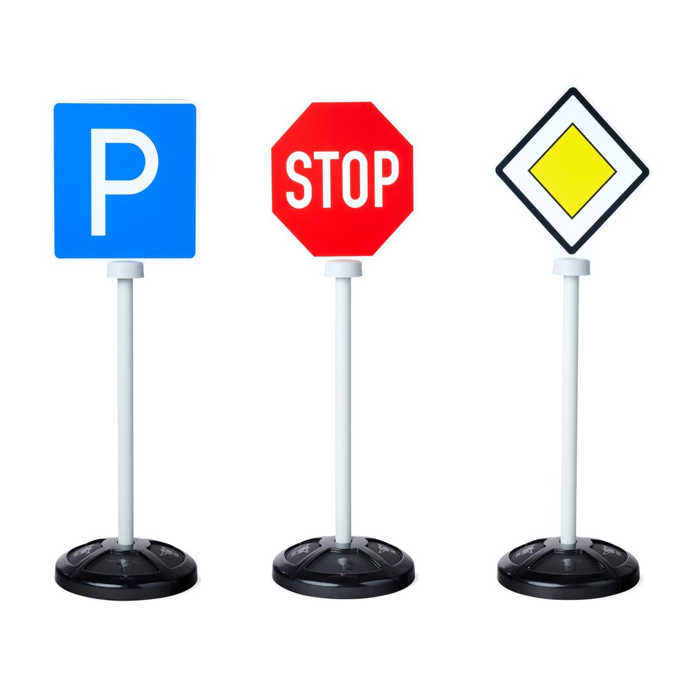 Big Traffic Signs for Children (69 cm Each) - Set of 3 Road Signs with 5 Traffic Signs for Playing & Learning for Children from 1 Year, Toy for Indoor & Outdoor Use