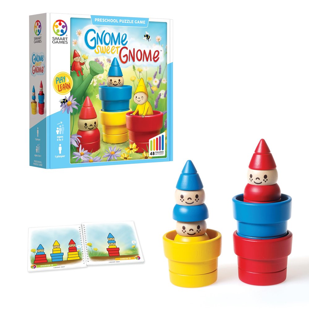 SmartGames Gnome Sweet Gnome Wooden Logic Puzzle Game with 48 Challenges  Educational Matching & Stacking Toy for Ages 3+