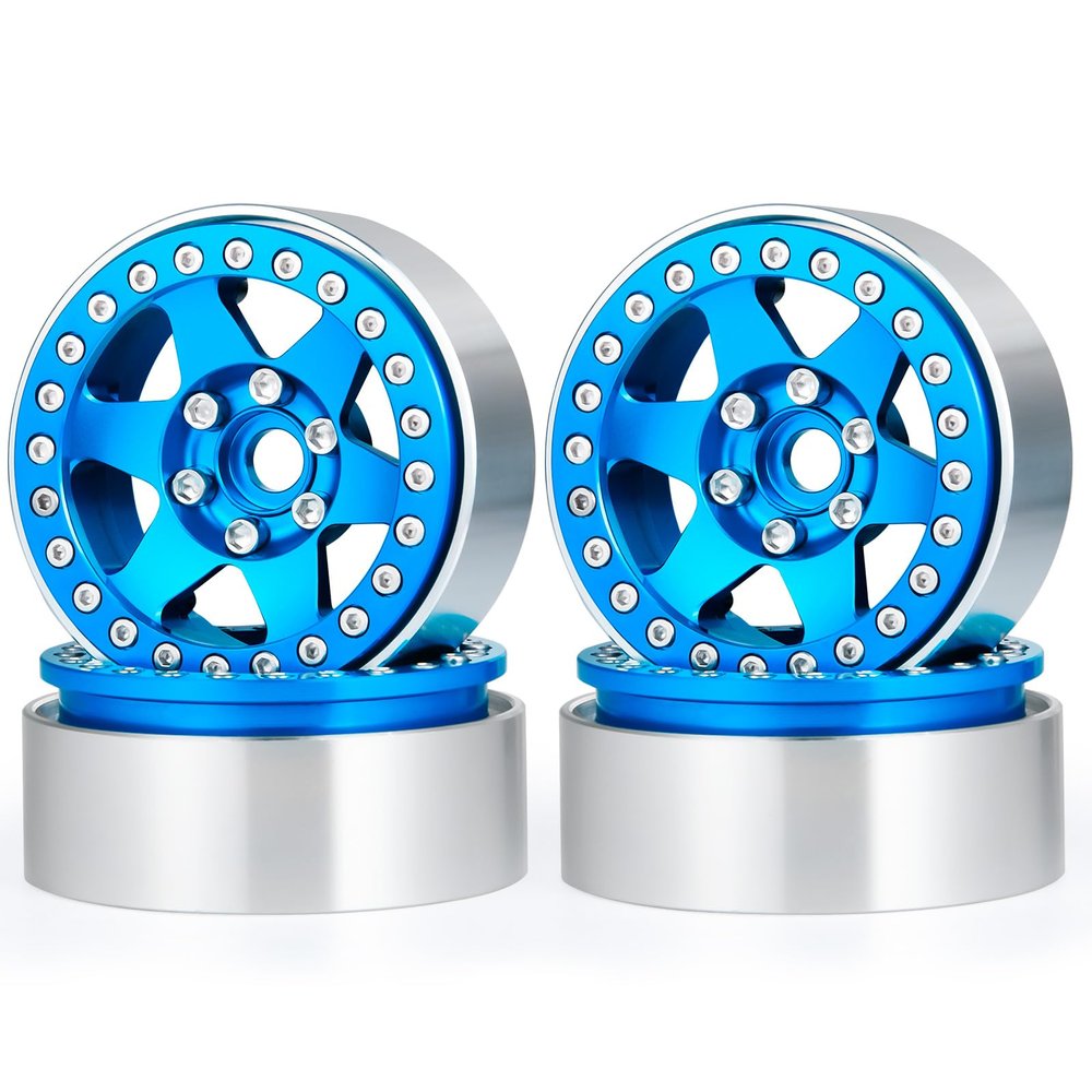 QUE-T 4pcs 1.9inch Beadlock Wheel Rims, Metal Wheel Hub for 1/10 RC Axial SCX10 90046 AXI03007 TRX4 CC01 RC Car (Blue)