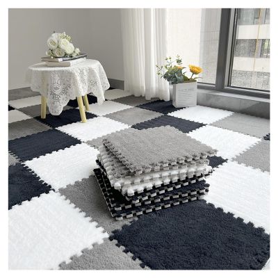 10 Pcs Plush Interlocking Foam Mat, 12x12inch Foam Puzzle Play Mats, Carpet Tiles Floor Padding for Exercise, Yoga, Playroom, Room Floor(Color:Black+Grey+White)