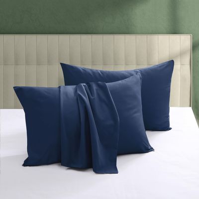 100% Egyptian Cotton Zippered Toddler Pillowcases Set of 2, 600 Thread Count Small Pillow Cases, Super Soft and Breathable Pillow Protector, 13x18 Inches (Navy Blue, Toddler)