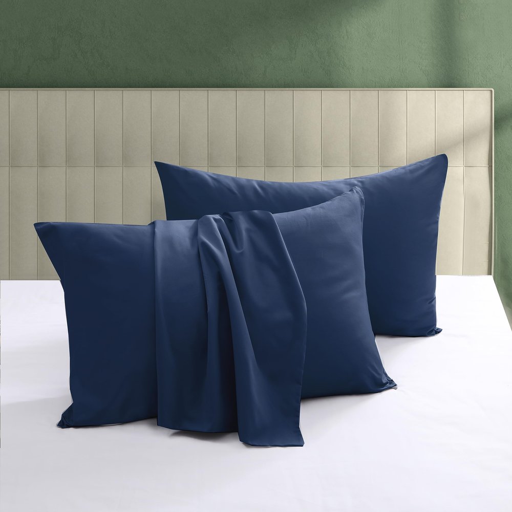 100% Egyptian Cotton Zippered Toddler Pillowcases Set of 2, 600 Thread Count Small Pillow Cases, Super Soft and Breathable Pillow Protector, 13x18 Inches (Navy Blue, Toddler)