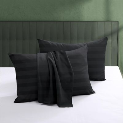100% Egyptian Cotton Zippered Toddler Pillowcases Set of 2, 600 Thread Count Small Pillow Cases, Super Soft and Breathable Pillow Protector, 13x18 Inches (Stirpe Black, Toddler)