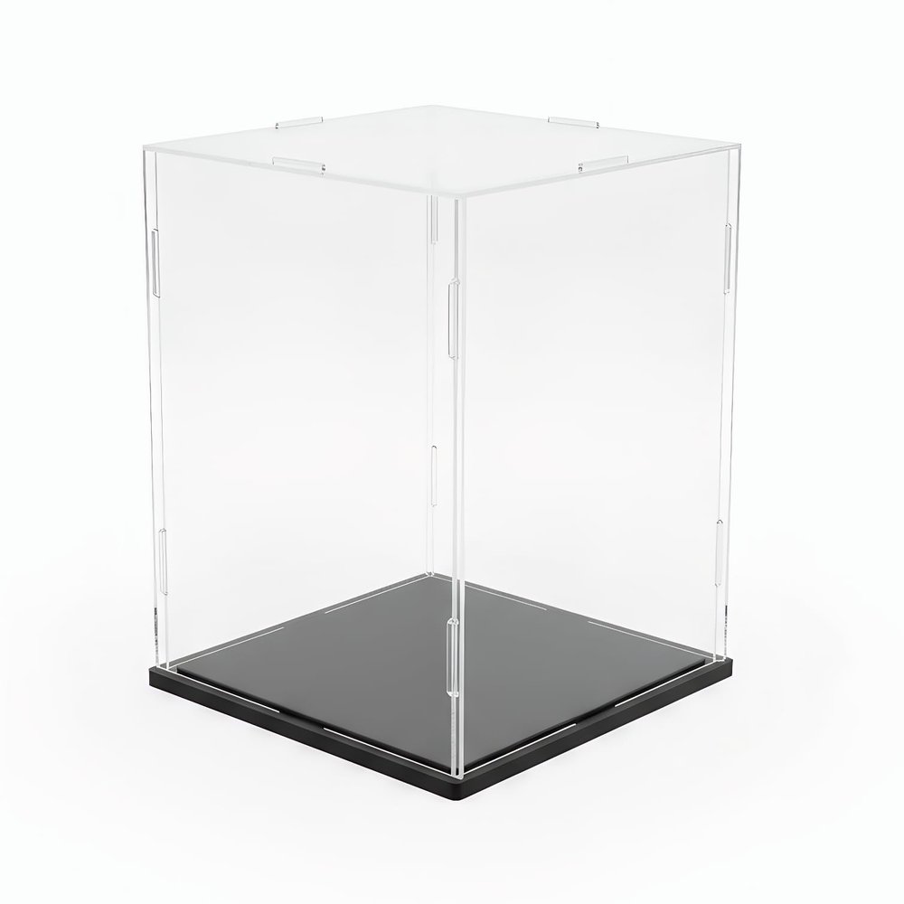 IDAFSA Clear Acrylic Display Case, Assemble Cube Display Box Stand with Black Base, Dustproof Protection Showcase for Collectibles Memorabilia Figurines (8*8*12inch;20*20*H30cm)
