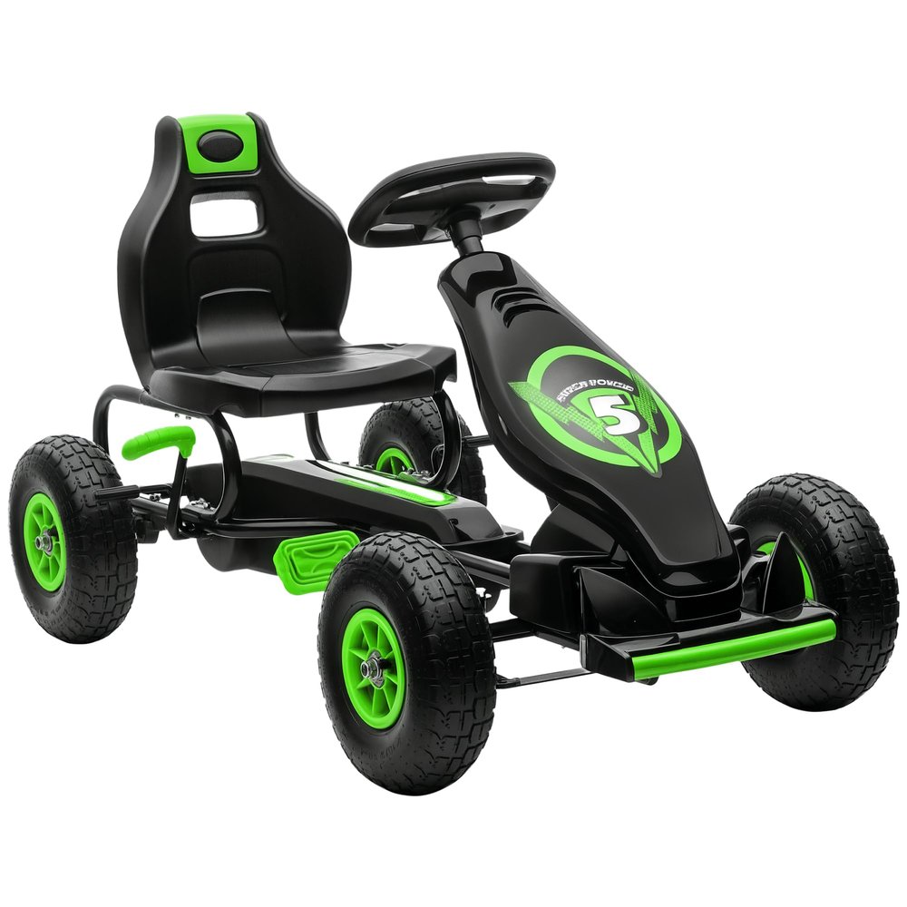 Aosom Kids Pedal Go Kart Ride-on Toy with Ergonomic Comfort, Pedal Car with Tough, Wear-Resistant Tread, Go Cart Kids Car for Boys & Girls with Suspension System, Safety Hand Brake, Ages 5-12, Green