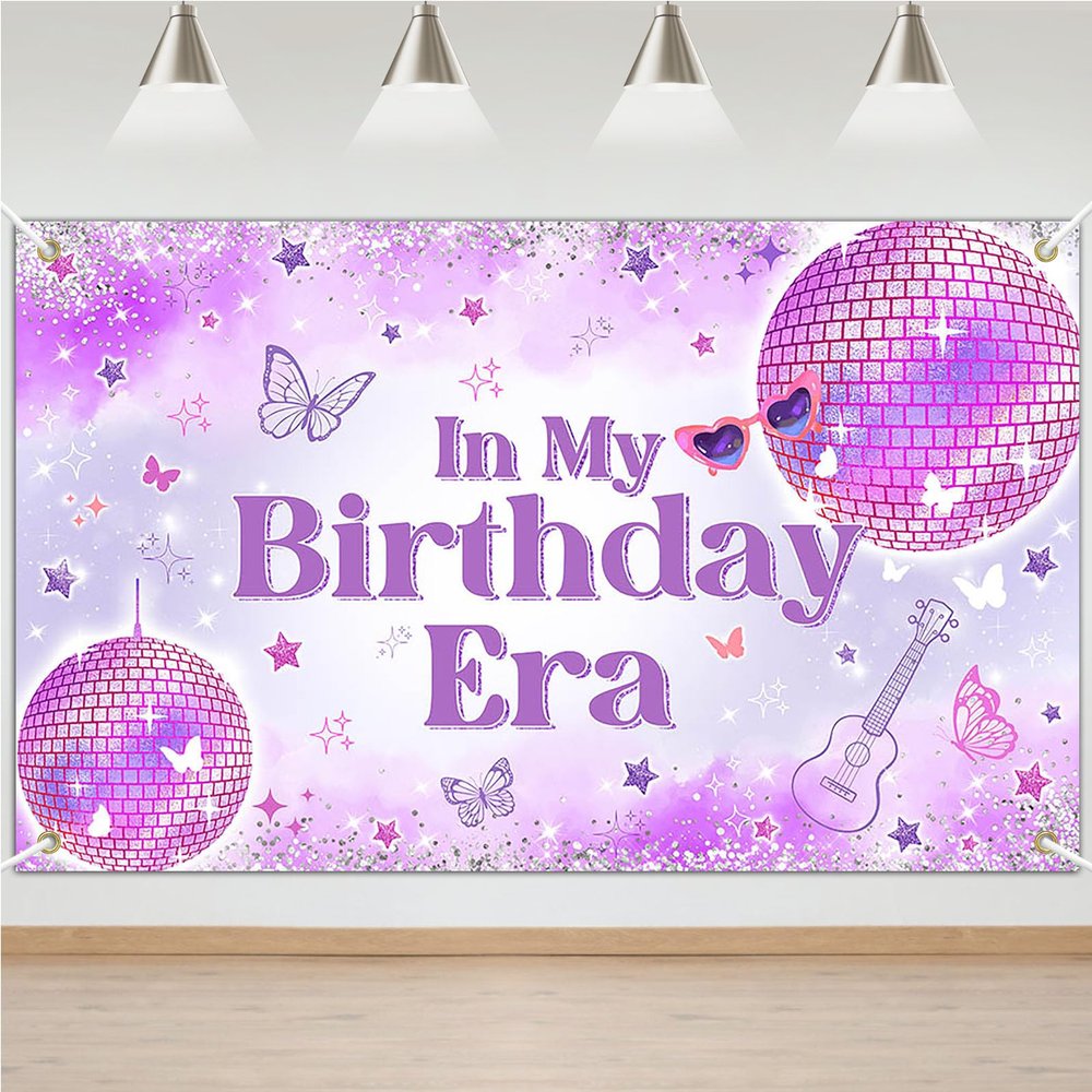 Avezano in My Birthday Era Banner for Girls Purple Glitter Disco Happy Birthday Party Decorations Retro Stars Disco Balls Birthday Party Backdrop 70.8 x 43.3 Inch