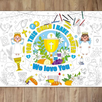 Naozinebi First Holy Communion Coloring Poster for Giant Coloring Poster Large Mi Bautizo Coloring Tablecloth Jumbo Coloring Books for Home Birthday Party Supplies Favor