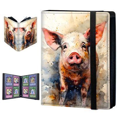BPQOJB Trading Card Binder 4 Pocket Trading Cards Album Display Holder, 160 Cards Double Sided Pockets Card Holder Binder Sleeves Card Case for Standard Size Cards,Colorful Pig