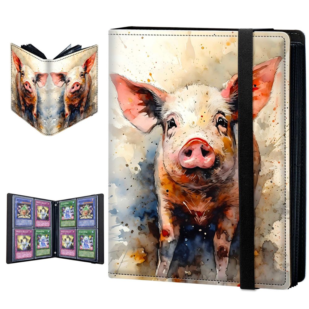 BPQOJB Trading Card Binder 4 Pocket Trading Cards Album Display Holder, 160 Cards Double Sided Pockets Card Holder Binder Sleeves Card Case for Standard Size Cards,Colorful Pig