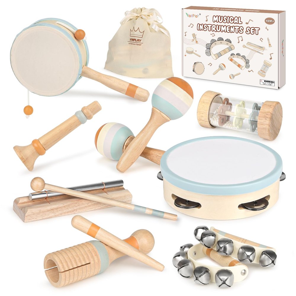 Vanplay Baby Musical Toys Set - Montessori Toys for 2 3 Year Old Boy Girl Birthday Gifts, 8 in 1 Musical Instruments for Toddlers with Drum/Flute/Maracas, Preschool Learning Toys for Baby 18+ Months