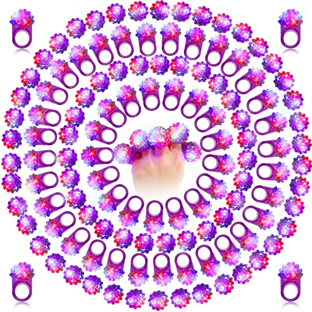 Sosation 100 Pcs Mardi Gras Light up Ring LED Flashing Ring Carnival Throws Party Favors Glow in the Dark Bumpy Jelly Finger Blinking for Kids Carnival Party Supplies(Purple)