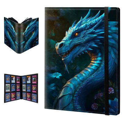 BPQOJB Trading Card Binder 9 Pocket Trading Cards Album Display Holder, 900 Cards Double Sided Pockets Card Holder Binder Sleeves Card Case for Standard Size Cards,Blue Dragon