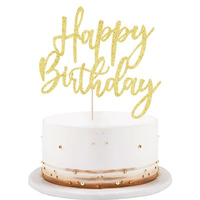 LVEUD Glitter Happy Birthday Cake Topper, Cake Decoration Suitable For Party Decoration - Anniversary/Birthday (Golden)