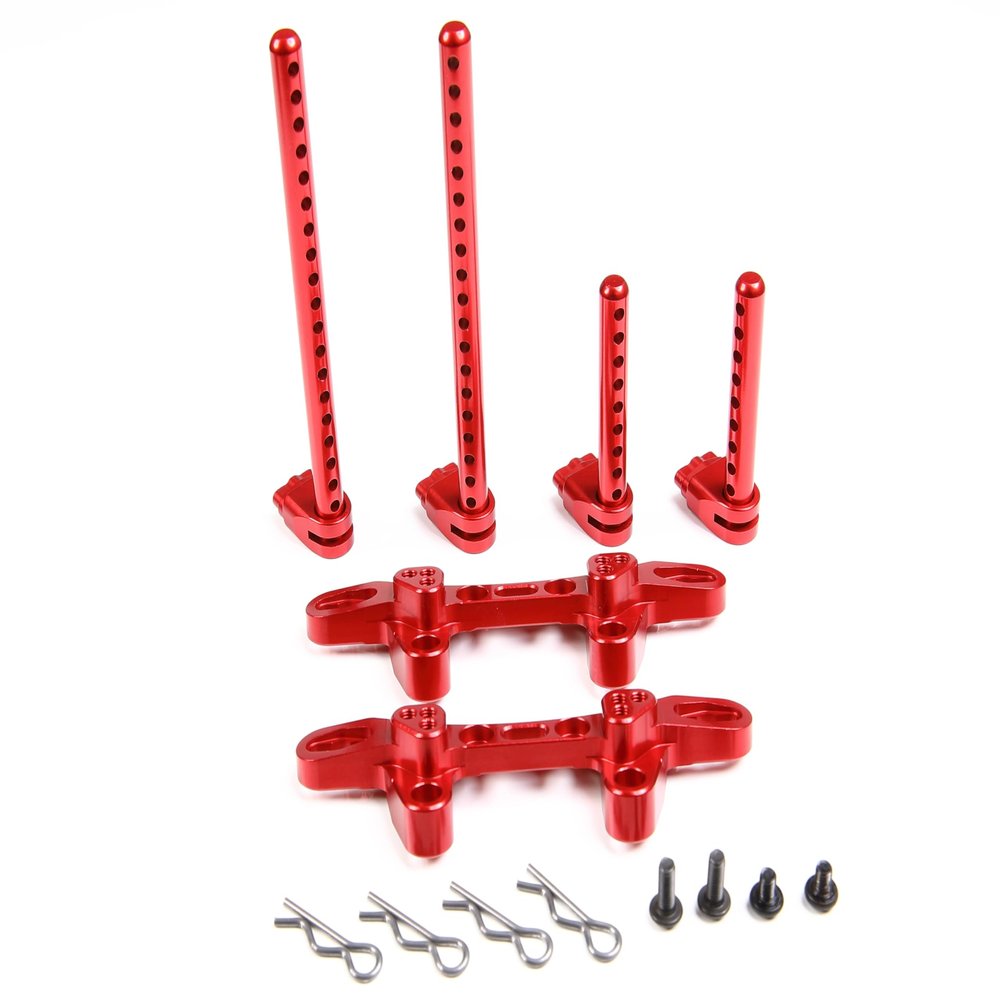 1/10 TT-02 CNC Aluminum Metal Front Rear Shock Tower Damper Stay with Body Holder for 1:10 RC Car TT02 (Red)