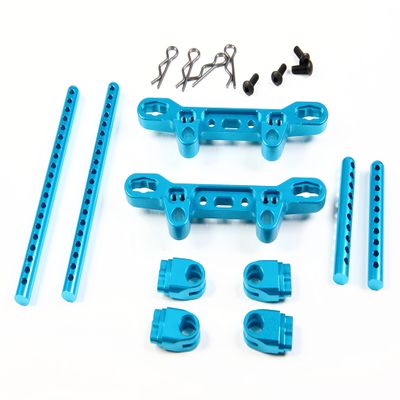 1/10 TT-02 CNC Aluminum Metal Front Rear Shock Tower Damper Stay with Body Holder for 1:10 RC Car TT02 (Blue)