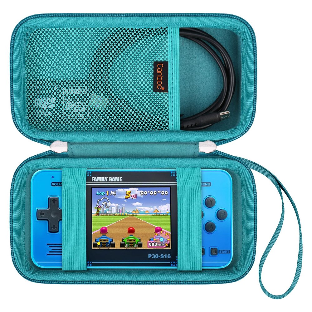 Canboc Carrying Case for WELLSTG Handheld Game -Preloaded 220 Retro Video Games/ My Arcade Atari Pocket Player Pro Game Console, Mesh Pocket fits Cable, SD Card, Turquoise (Case Only)