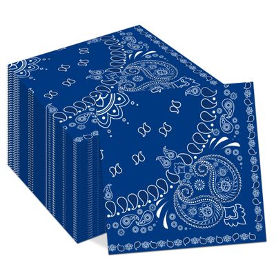 40Pcs Blue Bandana Paper Napkins Paisley Print Bandana Blue Lunch Dinner Tableware Disposable Dessert Napkin Set for Wild West Birthday Baby Shower Party Supplies Decoration,6.5 x 6.5 inch
