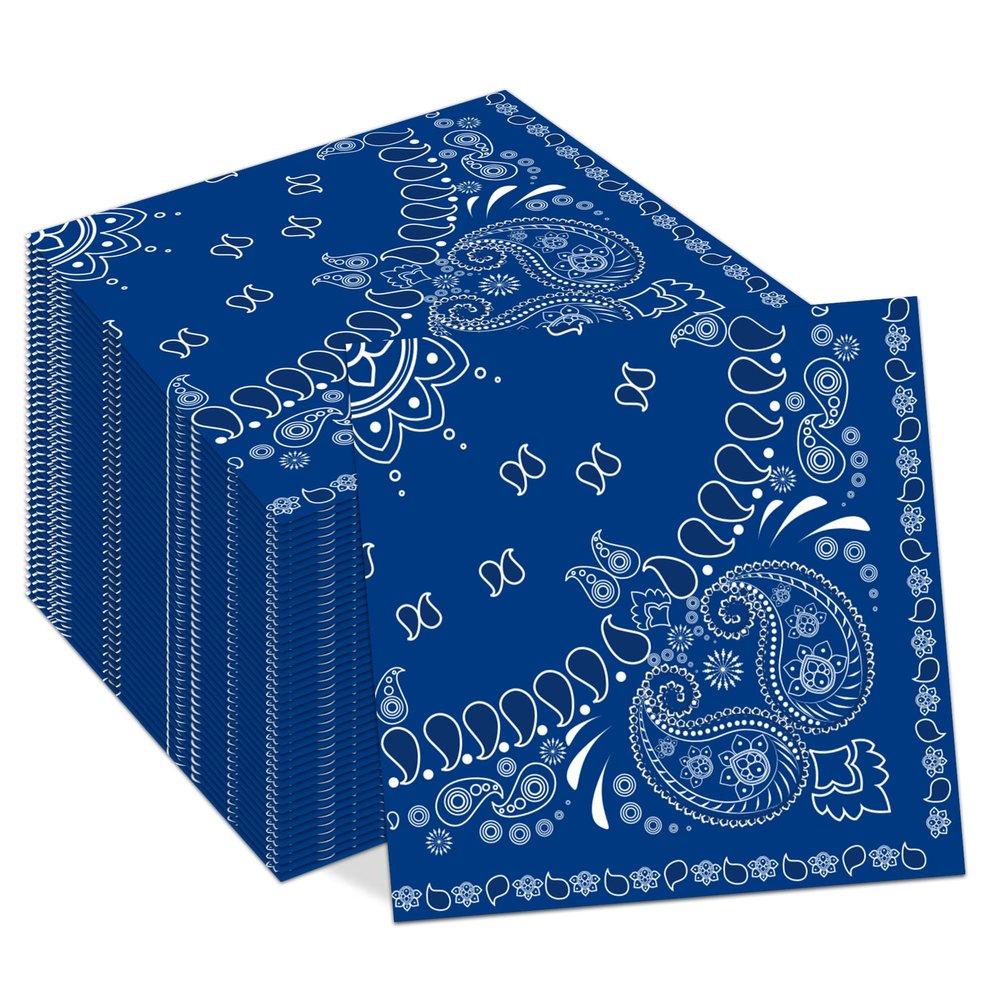40Pcs Blue Bandana Paper Napkins Paisley Print Bandana Blue Lunch Dinner Tableware Disposable Dessert Napkin Set for Wild West Birthday Baby Shower Party Supplies Decoration,6.5 x 6.5 inch
