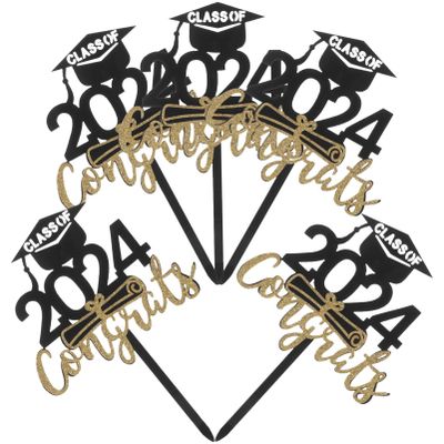 DEARMAMY Graduation Cake Toppers 2024: 5pcs Class Of 2024 Dessert Topper Grad Cap Cupcake Picks Inserts Cake Decoration for 2024 Graduation Party Supplies