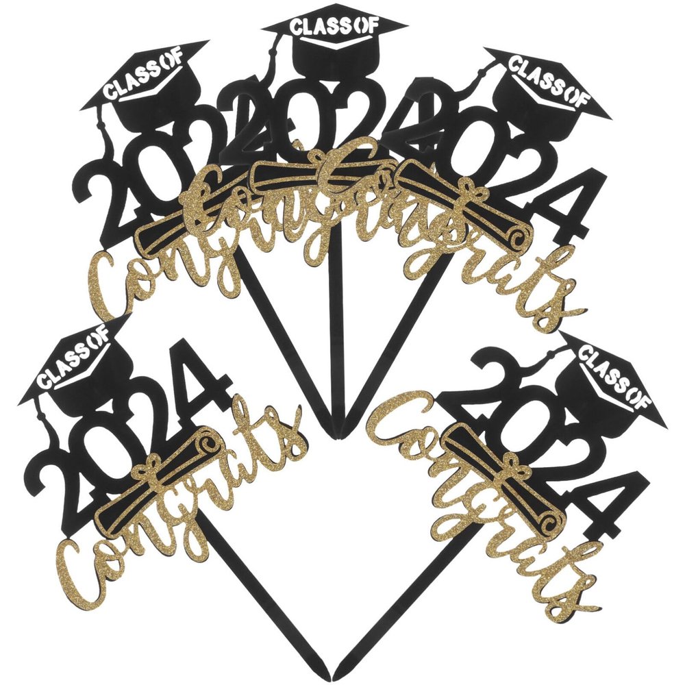 DEARMAMY Graduation Cake Toppers 2024: 5pcs Class Of 2024 Dessert Topper Grad Cap Cupcake Picks Inserts Cake Decoration for 2024 Graduation Party Supplies