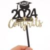 DEARMAMY Graduation Cake Toppers 2024: 5pcs Class Of 2024 Dessert Topper Grad Cap Cupcake Picks Inserts Cake Decoration for 2024 Graduation Party Supplies view 3