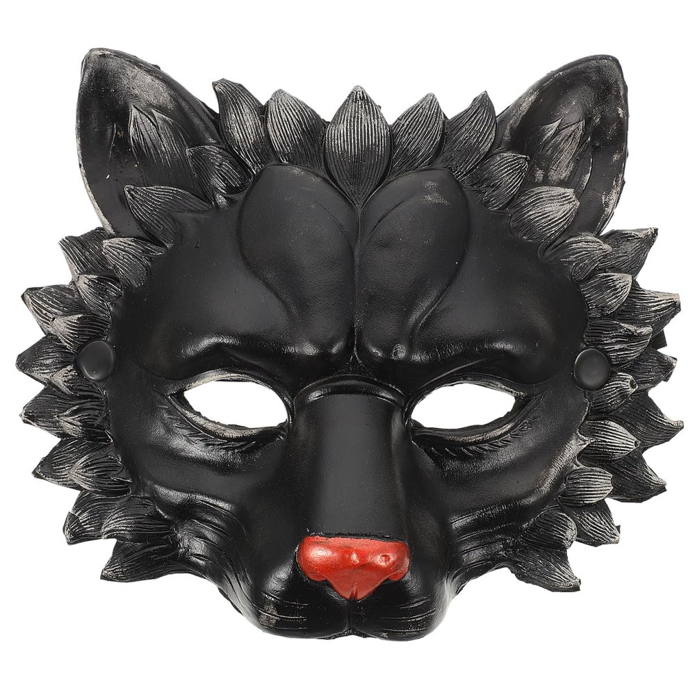 IMIKEYA Lion Mask 3D Pu Foam Wolf Mask Animal Cosplay Novelty Masquerade Costume Dress up Prop for Carnival Festival Dance Party Supplies Black