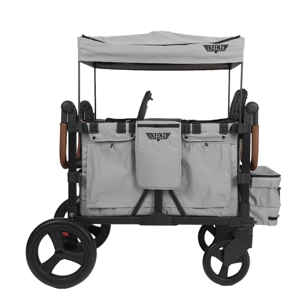 Keenz VYOO Stroller Wagon with Canopy - Foldable Design for Easy Storage, 5 Seating Positions for Kids, Enhanced Child Safety, All-Terrain Mobility, 2-Passengers, Grey