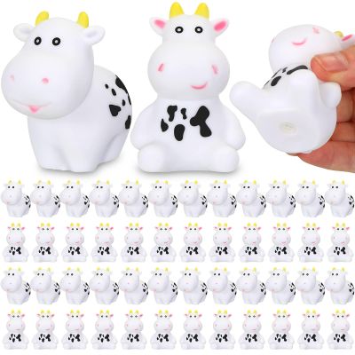 Sonwyoung 48 Pcs Rubber Cow Bulk Baby Bath Toy Squeak Floating Animal Rubber Animals Swimming Bathtub Toy Figures Decorations for Birthday Cake Wedding Decor Party Favor Supplies