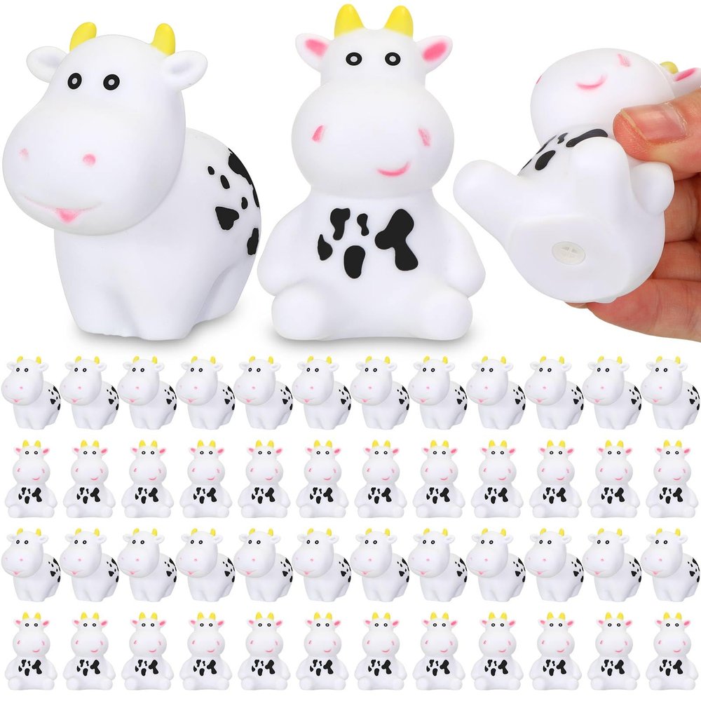 Sonwyoung 48 Pcs Rubber Cow Bulk Baby Bath Toy Squeak Floating Animal Rubber Animals Swimming Bathtub Toy Figures Decorations for Birthday Cake Wedding Decor Party Favor Supplies