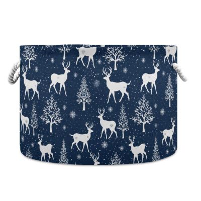 AMmao Christmas Tree Deer Pattern Toys Storage Bin with Cotton Rope Large Capacity Clothes Storage Baskets Laundry Hamper Holiday Ornament Box Organizer for Bedroom Bathroom Nursery