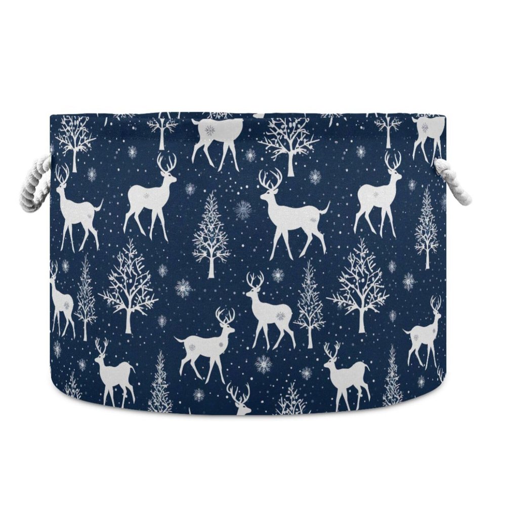 AMmao Christmas Tree Deer Pattern Toys Storage Bin with Cotton Rope Large Capacity Clothes Storage Baskets Laundry Hamper Holiday Ornament Box Organizer for Bedroom Bathroom Nursery