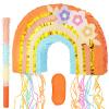 WERNNSAI Rainbow Pinata - Rainbow Pull String Pinata with Bundle with Blindfold and Bat for Girls Kids Piata Boho Theme Birthday Party Decoration Game for Baby Shower Carnival Summer Party Supplies view 1