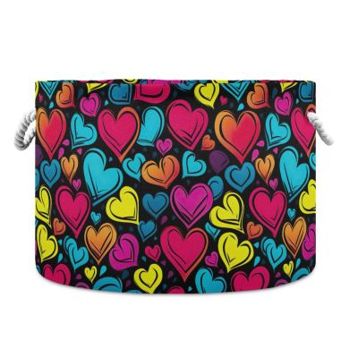 AMmao Colorful Heart Pattern Toys Storage Bin with Cotton Rope Large Capacity Clothes Storage Baskets Laundry Hamper Holiday Ornament Box Organizer for Bedroom Bathroom Nursery