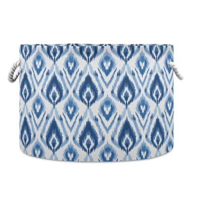 Abstract Blue White Geometric Pattern Toys Storage Bin with Cotton Rope Large Capacity Clothes Storage Baskets Laundry Hamper Holiday Ornament Box Organizer for Bedroom Bathroom Nursery