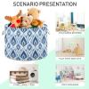 Abstract Blue White Geometric Pattern Toys Storage Bin with Cotton Rope Large Capacity Clothes Storage Baskets Laundry Hamper Holiday Ornament Box Organizer for Bedroom Bathroom Nursery view 4