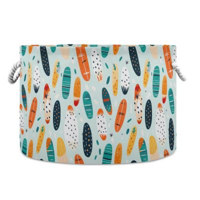 Abstract Tropical Surfboard Pattern Toys Storage Bin with Cotton Rope Large Capacity Clothes Storage Baskets Laundry Hamper Holiday Ornament Box Organizer for Bedroom Bathroom Nursery