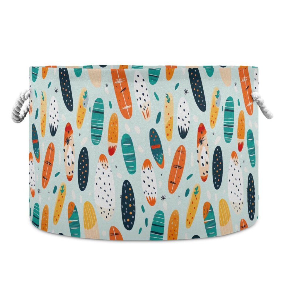 Abstract Tropical Surfboard Pattern Toys Storage Bin with Cotton Rope Large Capacity Clothes Storage Baskets Laundry Hamper Holiday Ornament Box Organizer for Bedroom Bathroom Nursery